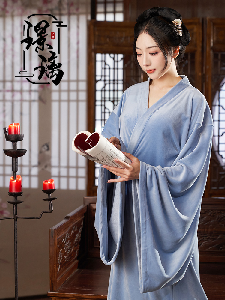 璟璃国风冬季保暖古风双面法兰绒中式晨袍睡袍汉服睡衣女