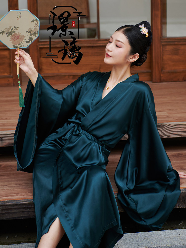 璟璃原创春夏中国国风睡衣中式古风仿真真丝睡袍