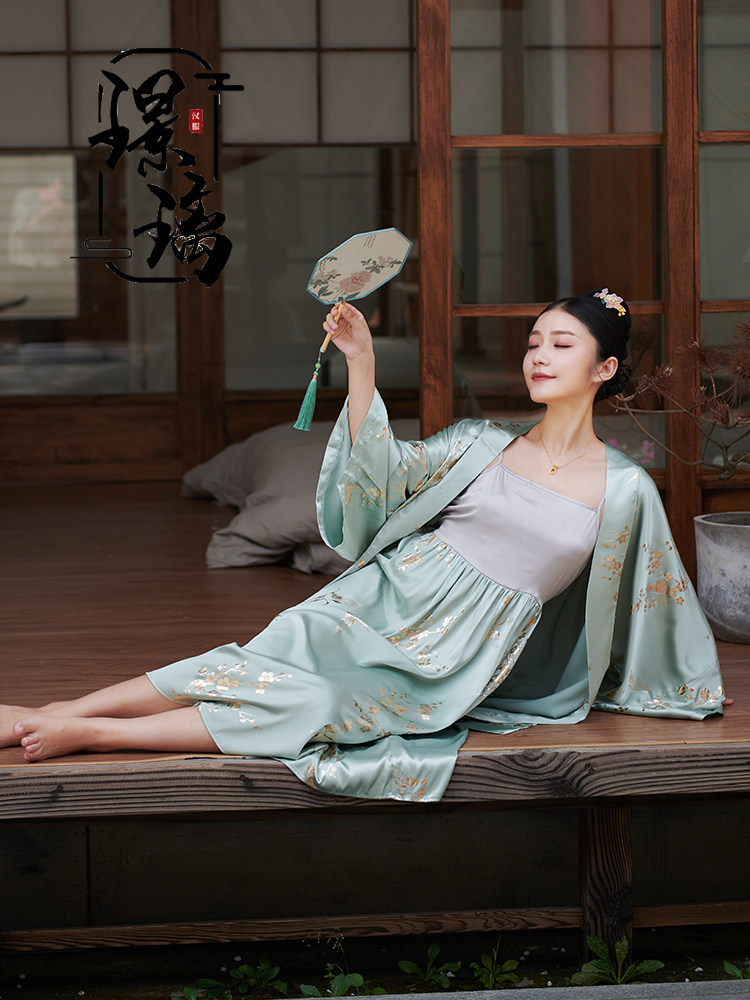 璟璃原创国风汉服睡裙寝衣仿真真丝睡衣套装睡裙