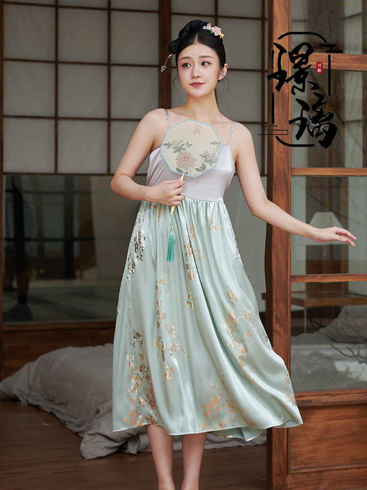 璟璃原创国风汉服睡裙寝衣仿真真丝睡衣套装睡裙