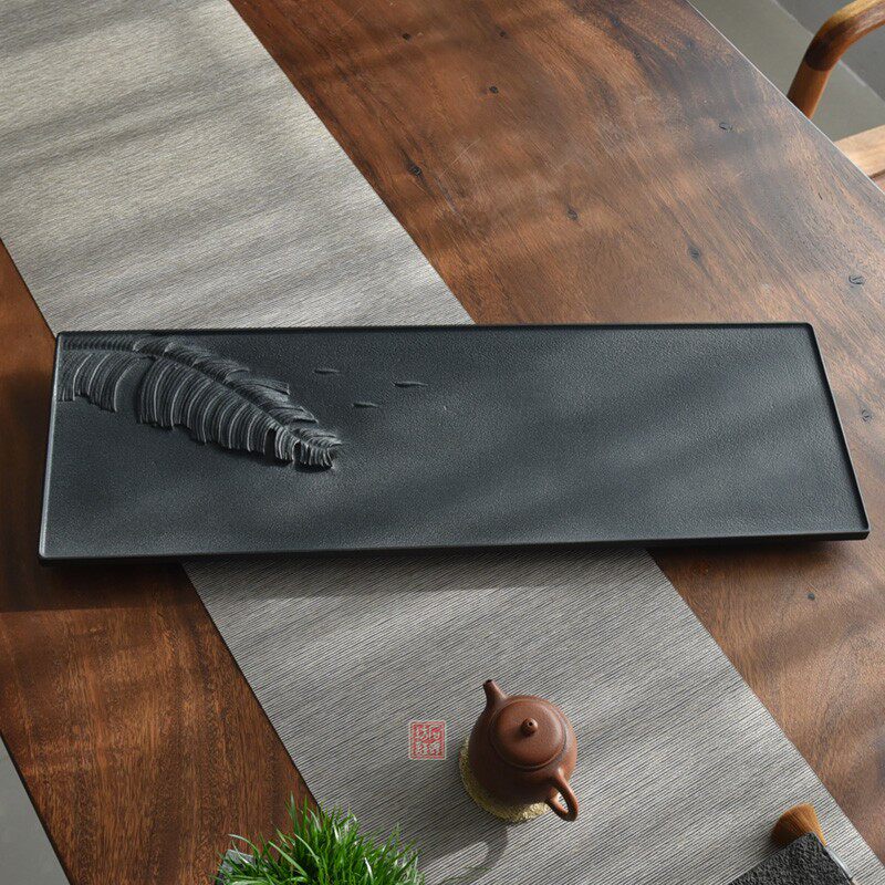 茶台家用纯色天然简约中式茶盘石头茶海乌金石茶盘