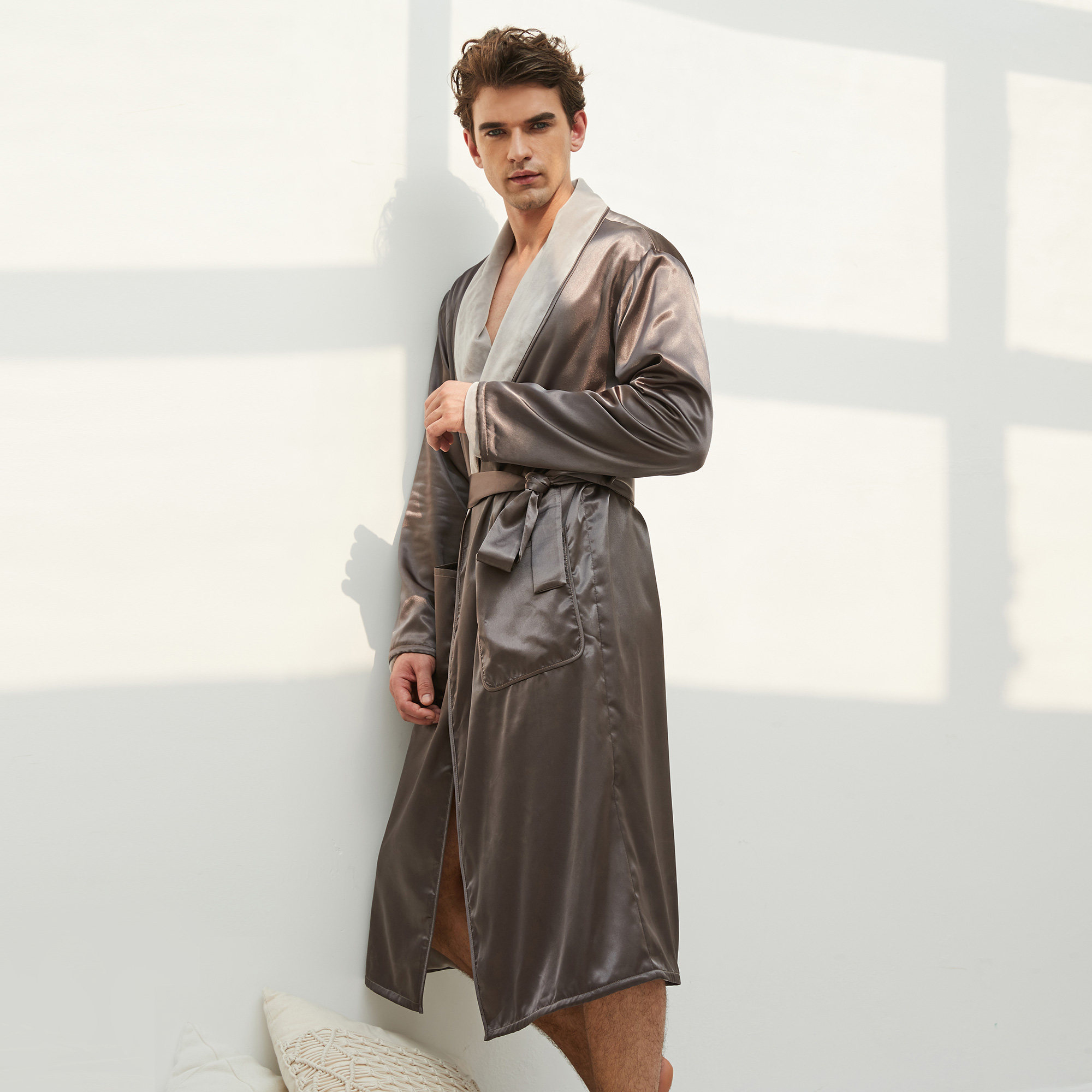 nt冬季加厚加绒系带睡袍保暖浴袍男士睡衣大码秋冬长款浴衣家居服