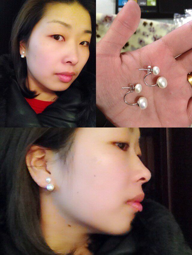 珍珠耳钉包邮宋慧乔同款天然淡水明星耳饰双珠耳饰
