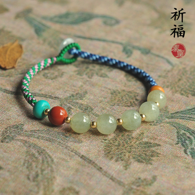翡翠sv22手链手绳幸运编织圆珠祈福闺蜜桃花手链