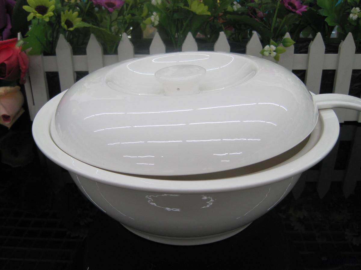 隆达骨瓷骨粉带盖大汤碗9寸品锅汤锅纯白无铅骨瓷碗