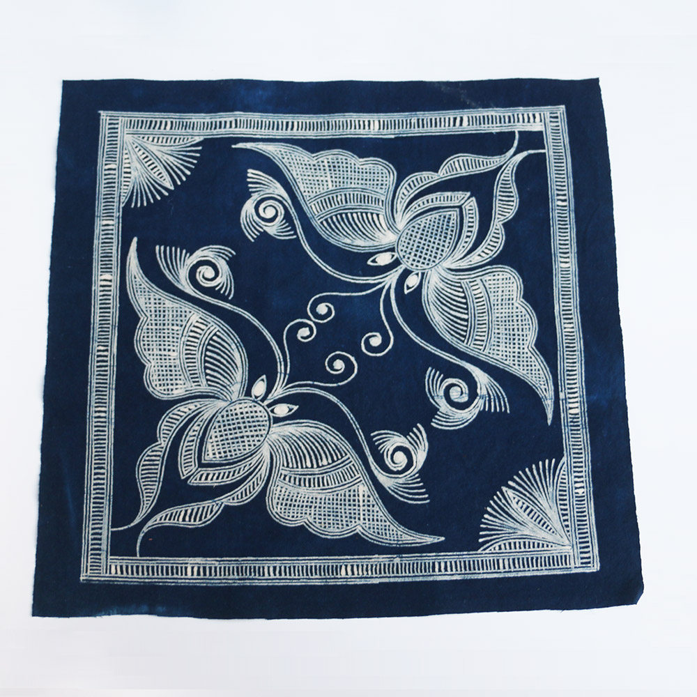 batik蜡染贵州黔东南手工艺画蜡蓝染印花布方巾手帕苗族蜡染
