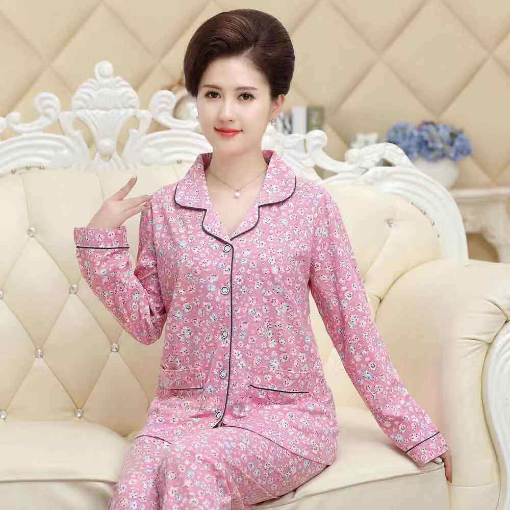 睡衣女士春秋季长袖中老年妈妈睡衣中年加大码秋冬老人家居服套装