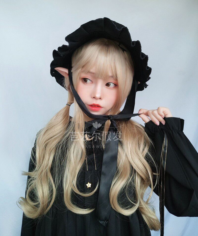 lolita假发日系软妹原宿洛丽塔罗马卷浅卡其金色日常整顶假发