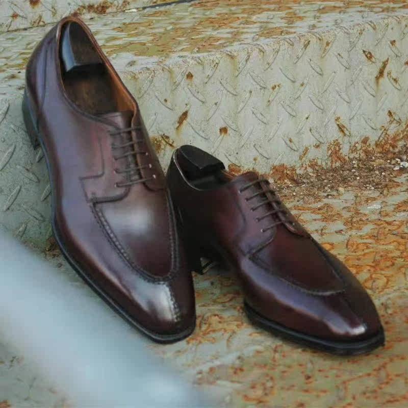 正装德比鞋 固特异商务定制低帮系带鞋棕色西装鞋上班婚鞋男