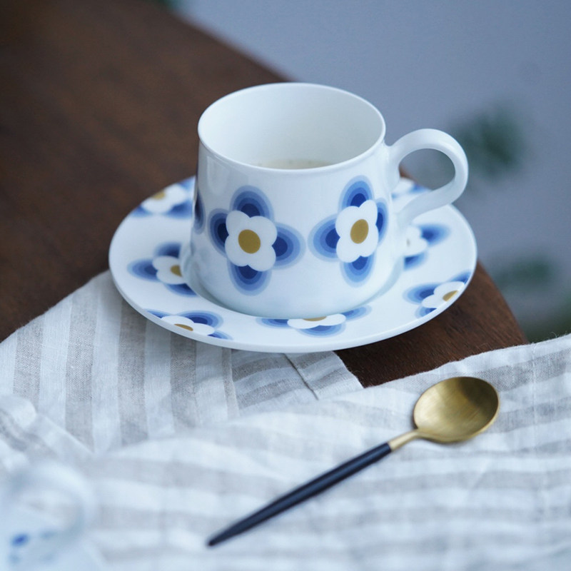 学家蓝花花简约精致ins陶瓷北欧咖啡杯马克碟子咖啡杯