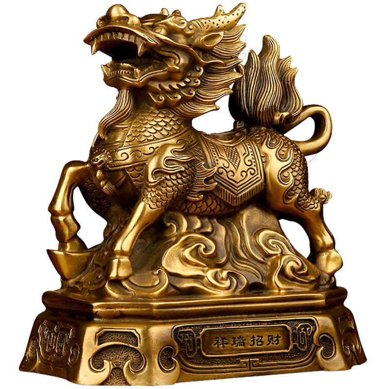 上善若水 纯铜麒麟摆件 招财大号麒麟家居客厅工艺品摆设饰品0146