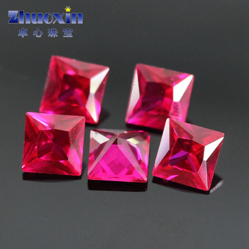 正方形直角5红刚玉戒面裸石合成红宝石ruby公主方首饰配石diy