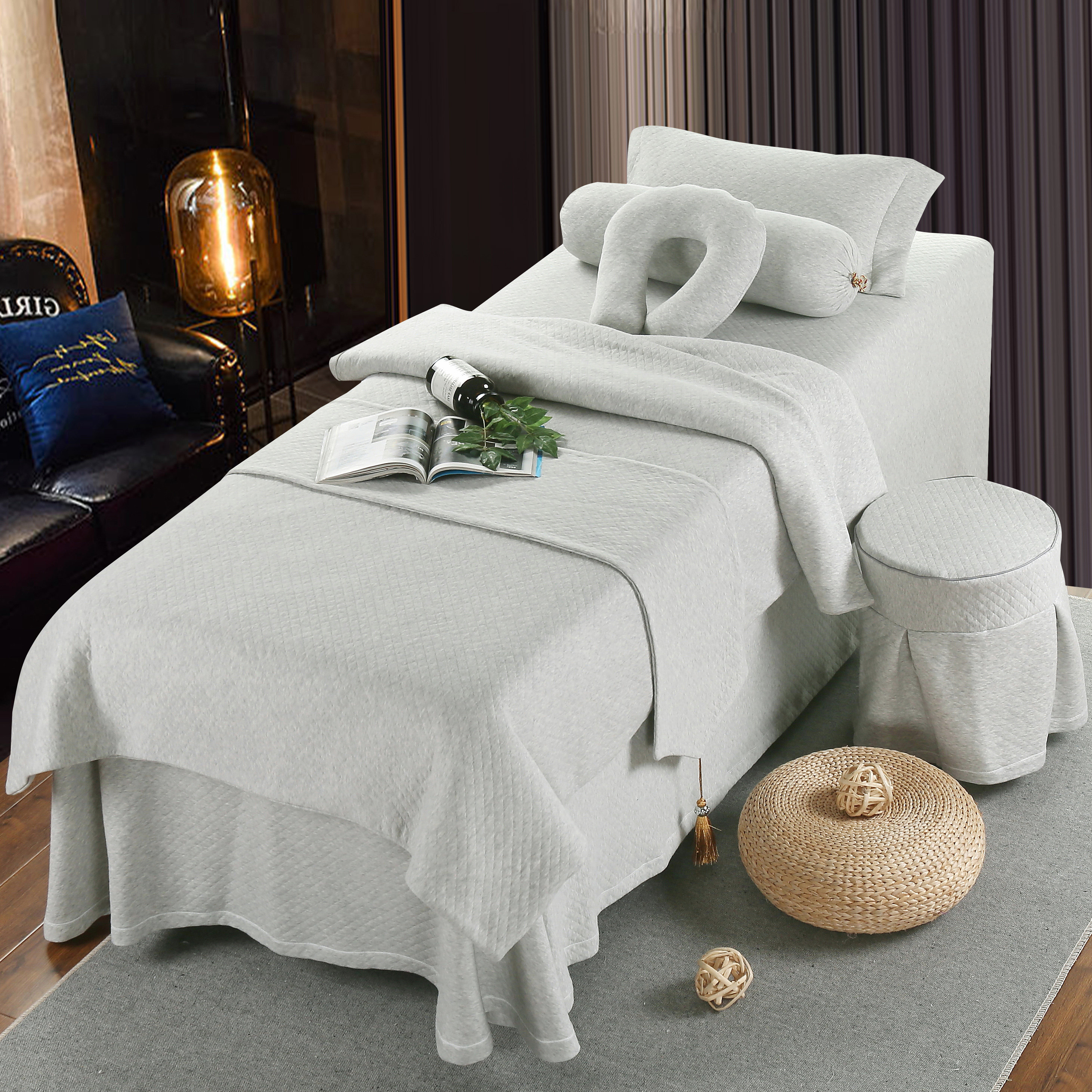 件套美容床套四件纯色纯棉针织全棉按摩养生床罩