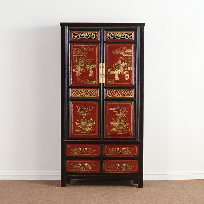 衣柜老式实木雕花翻新做旧民国明清仿古卧室衣柜