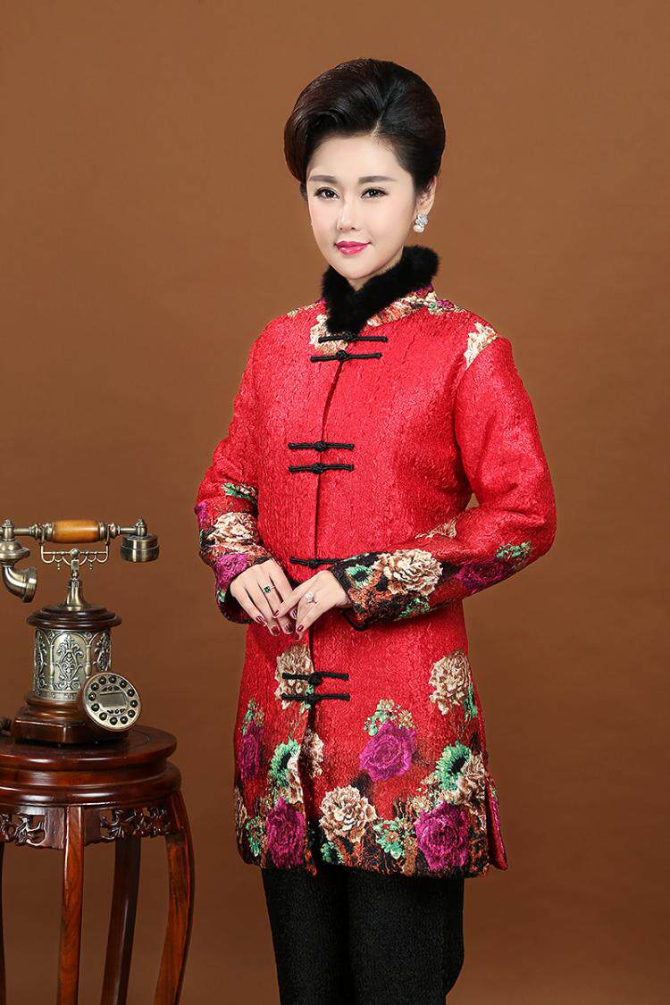 中国棉袄外套棉服唐装中式女装中老年褶皱国风中老年女装