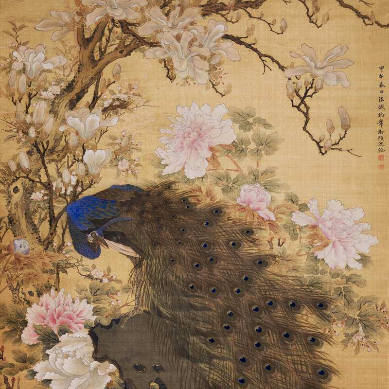 沈铨临摹复制仿古清微高清微孔雀国画挂轴书画国画