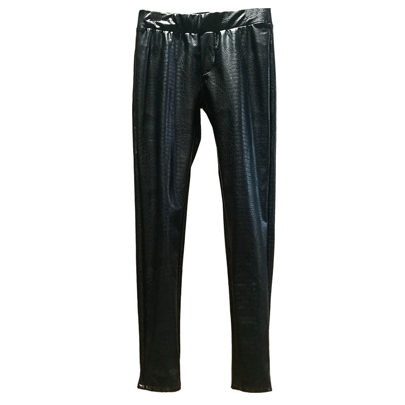 春装小脚皮裤面皮纹亮鳄鱼pu底裤打底紧身皮裤