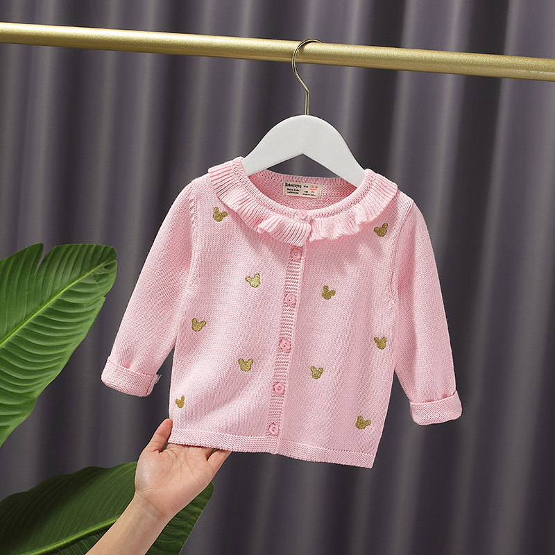 女宝宝针织开衫洋气春秋冬季一岁半女童纯棉毛衣外套两岁儿童上衣