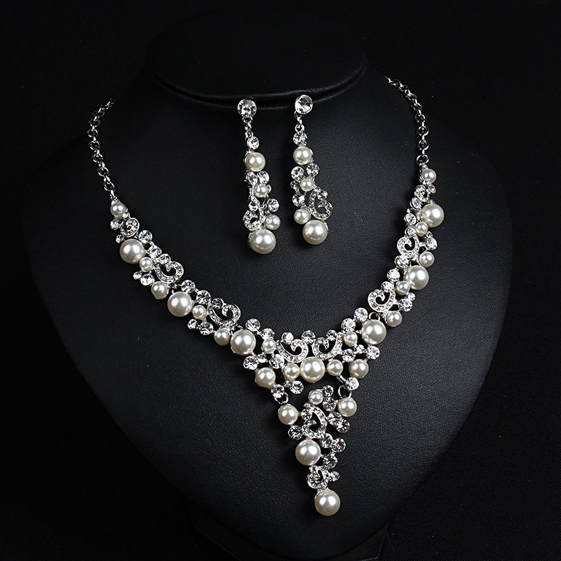 欧美简约耳饰珍珠项链两件套首饰套件婚纱摄影海边拍照道具装饰品