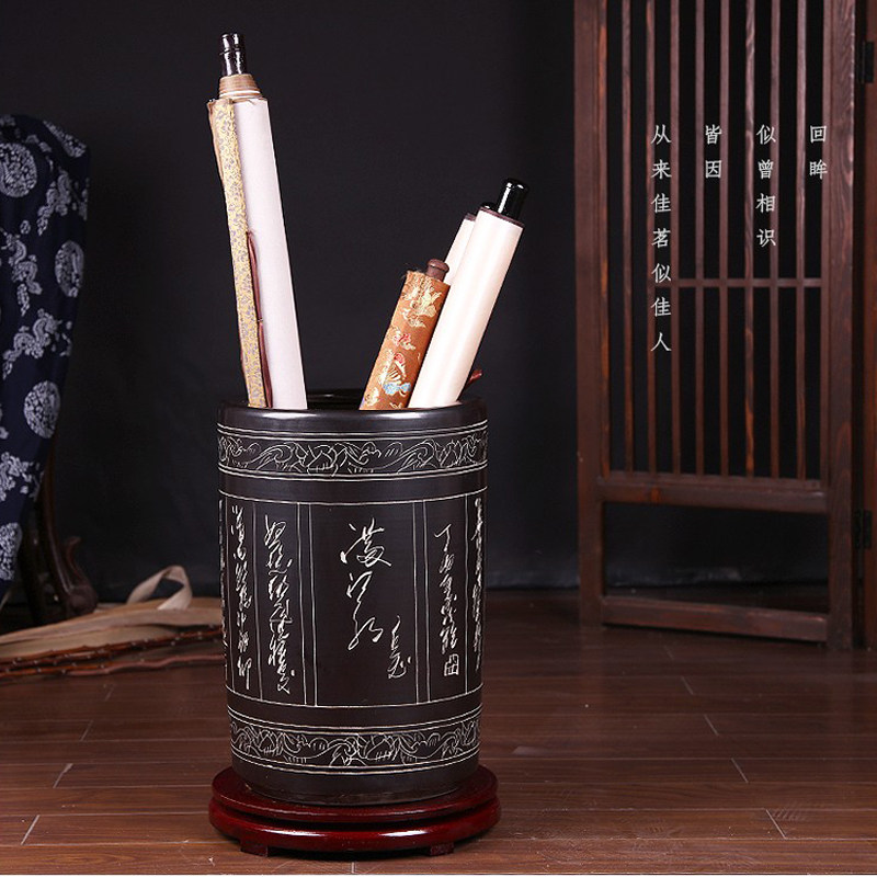 景德镇陶瓷花瓶书字画筒雕刻大号卷轴缸箭筒花插器客厅装饰雨伞桶