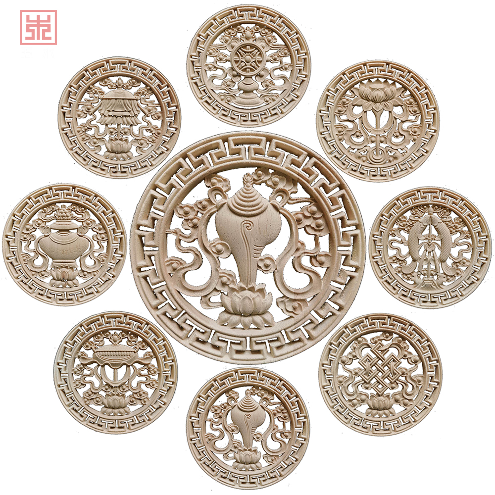 东阳木雕藏式吉祥八宝圆花中式吊顶木门橱柜木雕