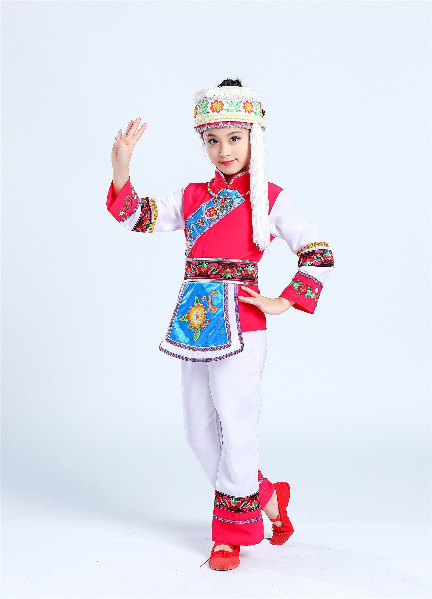 白族云南舞蹈服装儿童大理少数民族绣花演出服妈汝儿童演出服