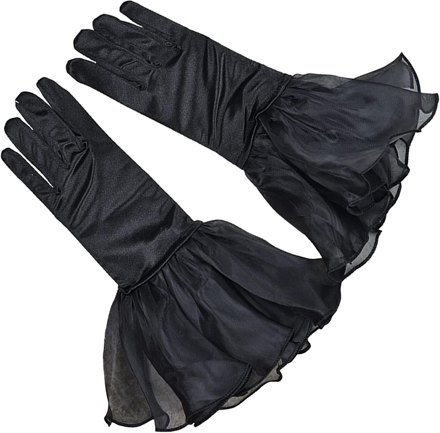 时尚花边设计缎面复古黑色婚纱礼服手套网红极简婚纱手套