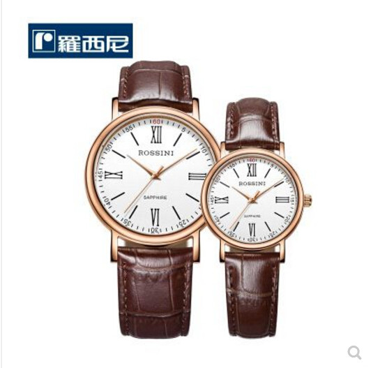 罗西尼情侣表真皮皮带女士手表男士石英表休闲正品国产腕表