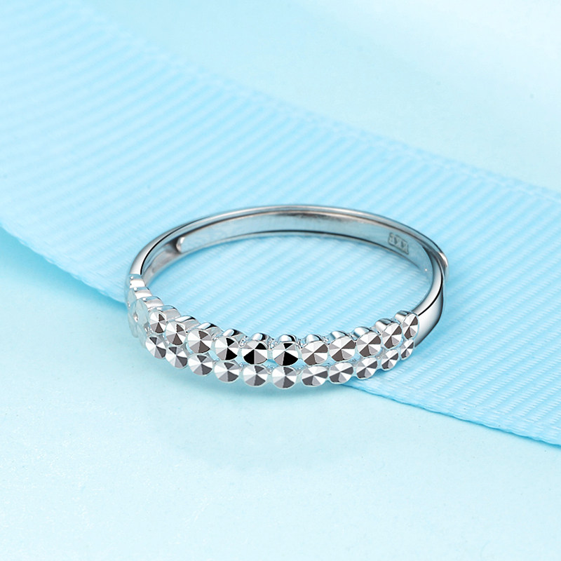 戒指铂金女款pt950白金指环简约车花活口尾戒手饰