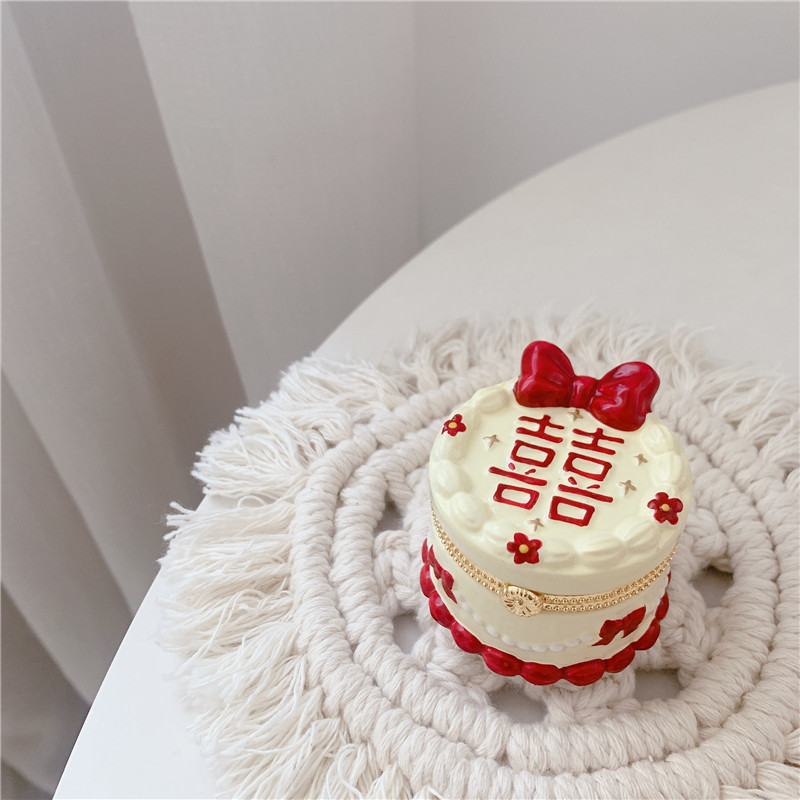 新款祝福系列纪念日奶油喜字蛋糕陶瓷首饰盒