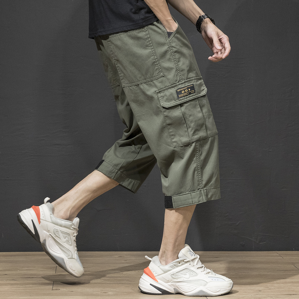 夏季纯棉工装七分裤男ins潮中裤休闲宽松短裤直筒潮流大码7分裤子