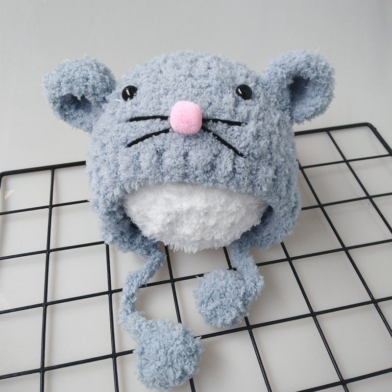 宝宝小老鼠年护耳手工婴儿冬季男女加厚绒绒帽子