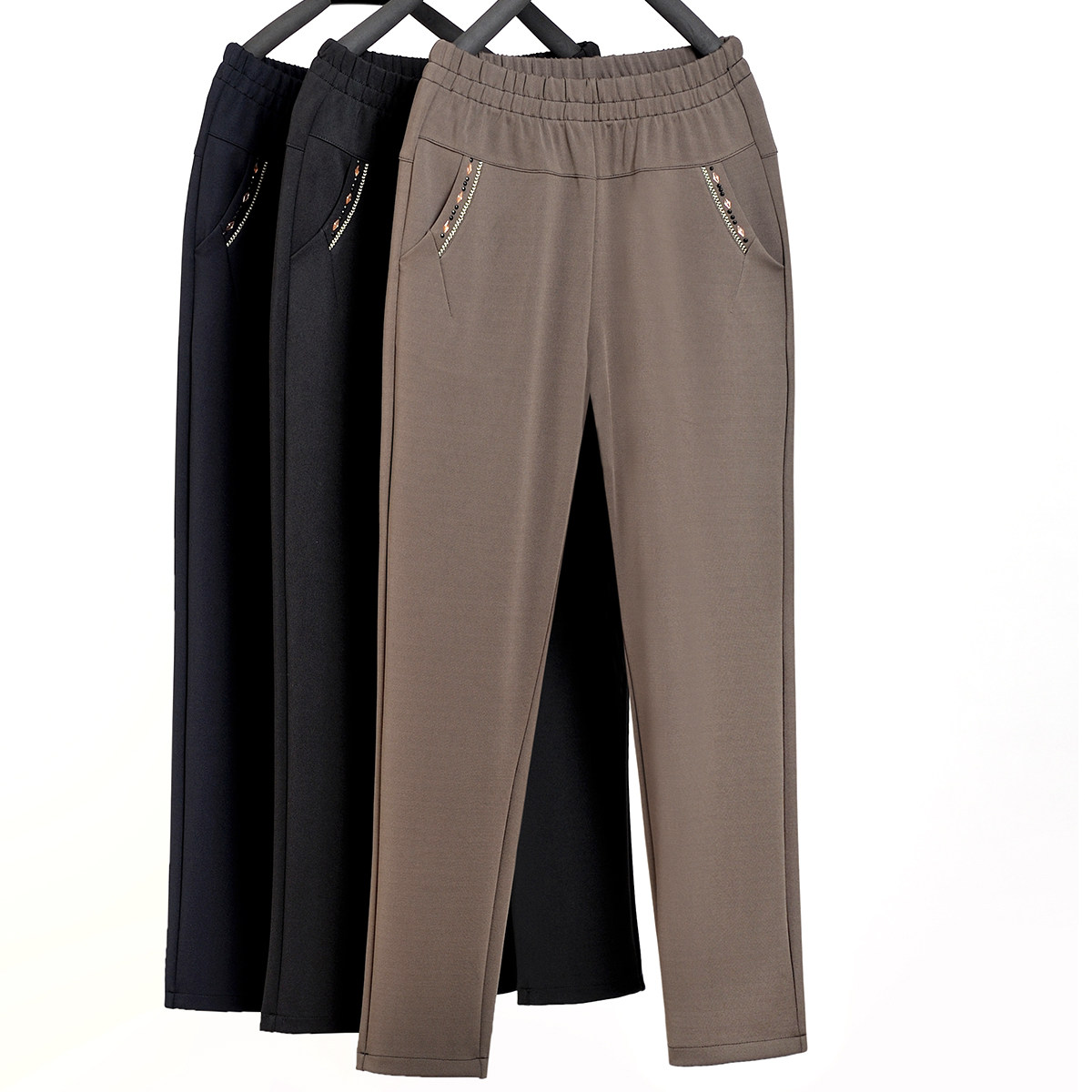 妈妈裤子春秋外穿秋装长裤中老年女裤直筒奶奶加绒加厚老人秋冬款