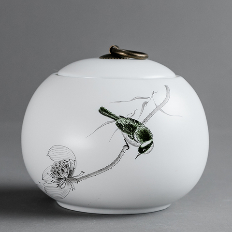 唐人瓷:茶叶罐陶瓷 密封罐大号礼盒装中号半斤装防潮家用白色普洱饼茶