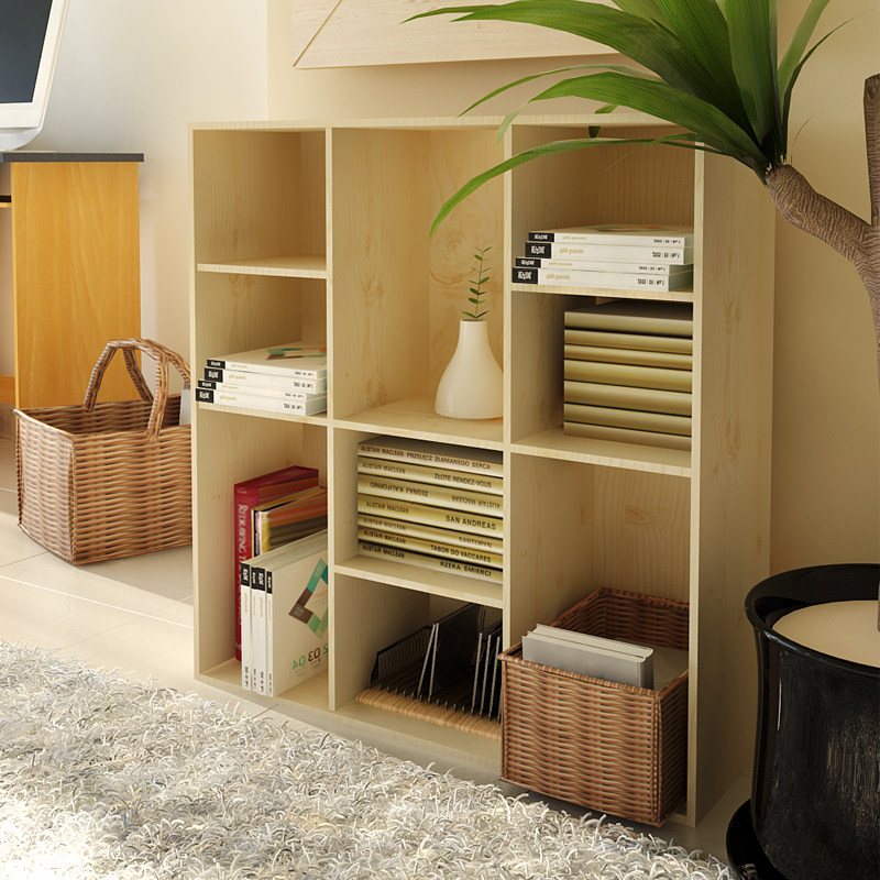 七格飘窗书柜橱美式书架落地储物木质组装置物自由组合格子收纳柜