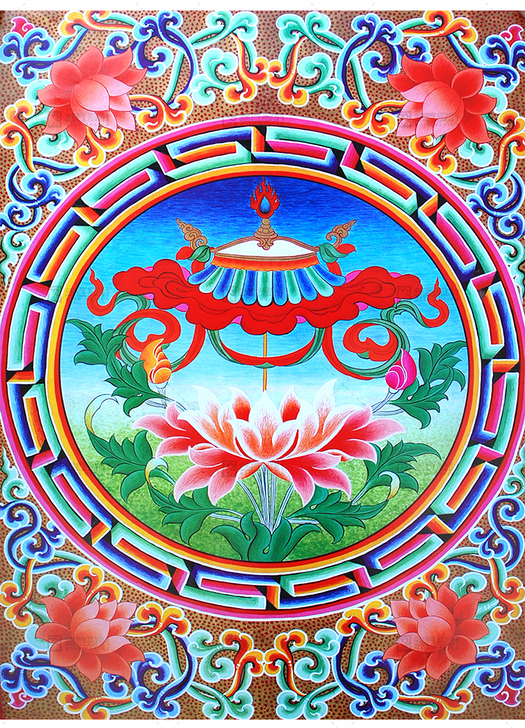 藏族藏式吉祥八宝八瑞藏传佛教唐卡莲花花白海螺设计素材