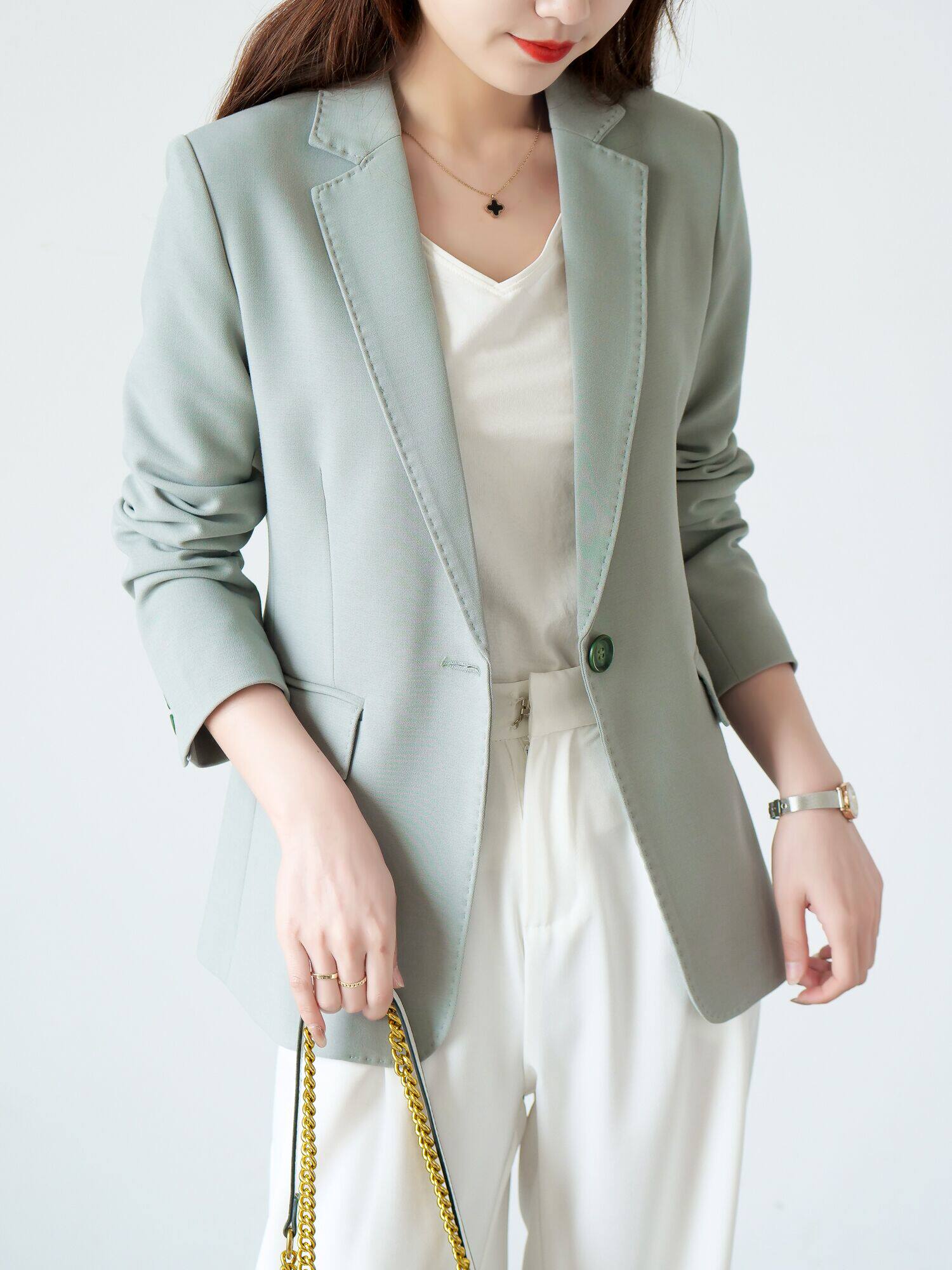 2022春季新款日系时尚小西西服清新牛油果绿西装