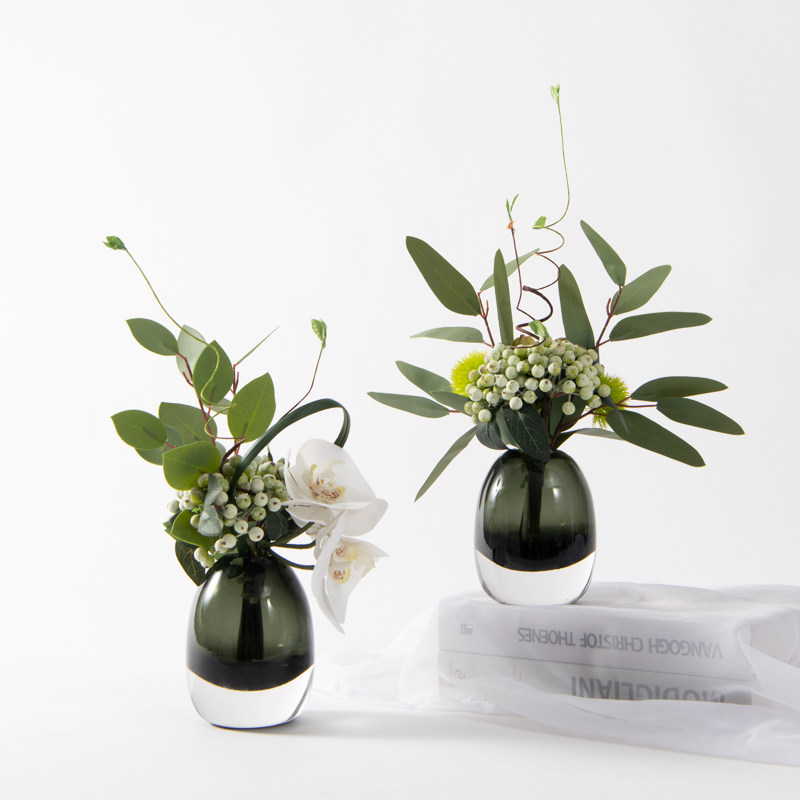 现代仿真花艺玻璃花盆盆栽简约餐桌客厅茶几摆件