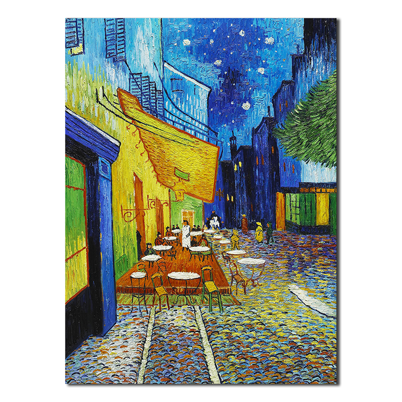 梵高星空下的咖啡馆油画蓝色不带框印象派布画芯画心墙贴挂画壁画