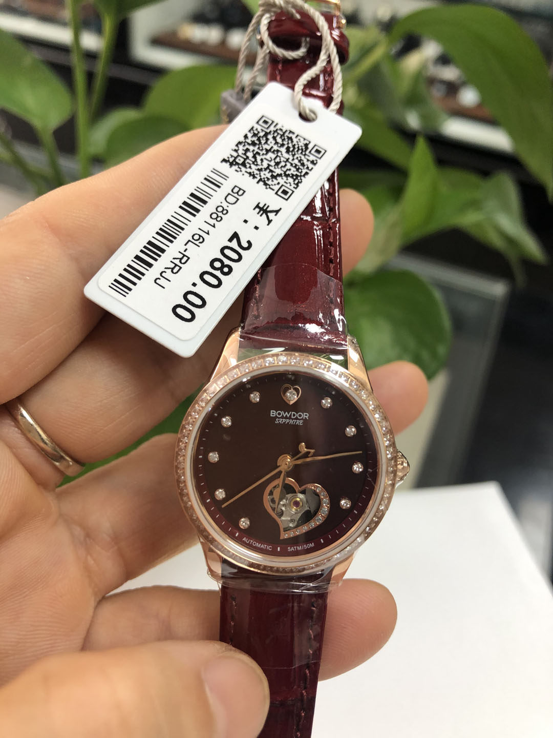 专柜bowdor宝舵女士机械表时尚爱心贝母镶钻品牌国产腕表