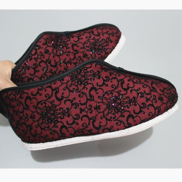 寿鞋女殡葬用品老人冲喜去世绣花莲花梯子棉鞋布鞋