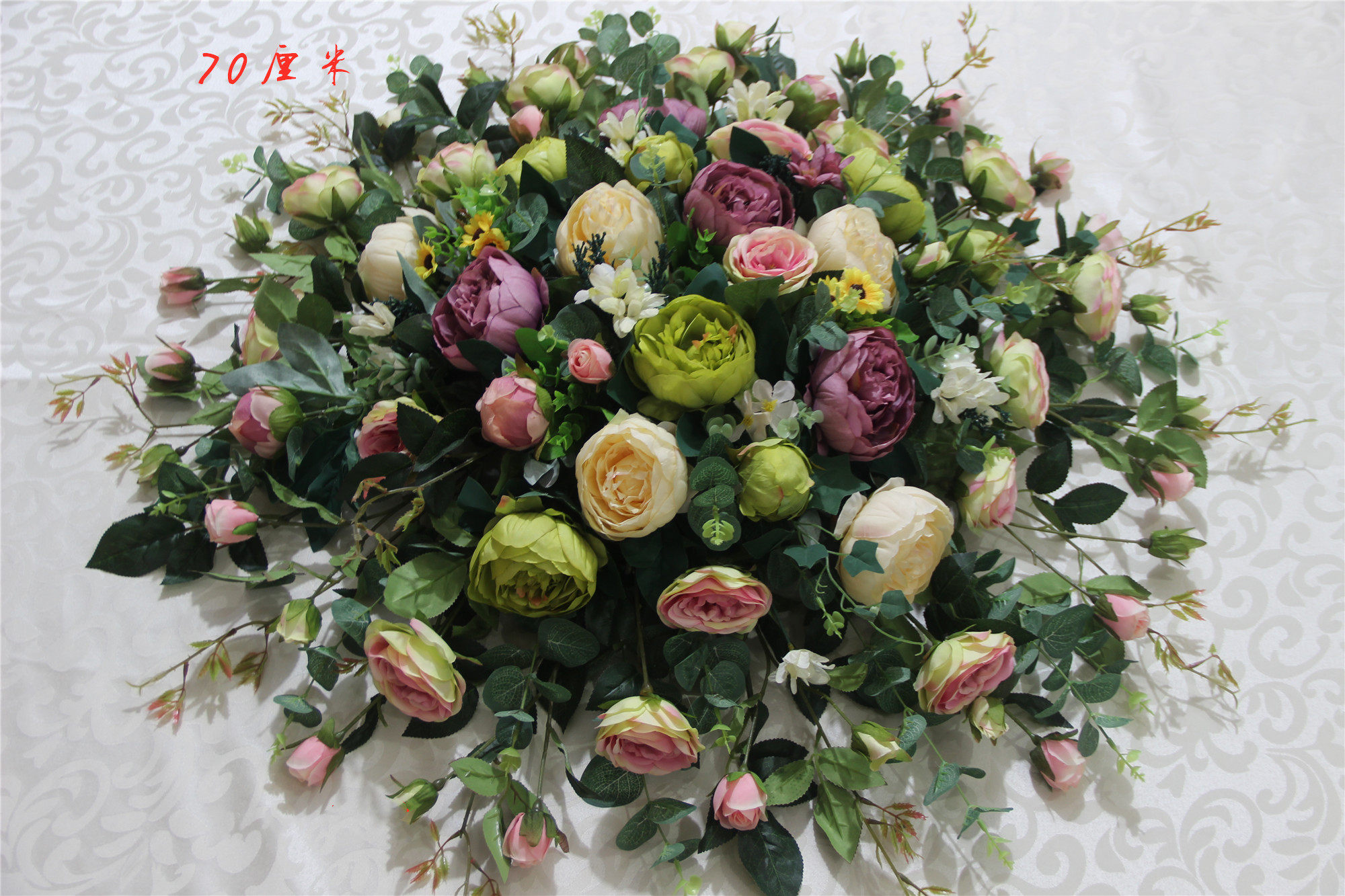 酒店大圆圆桌转盘中心装饰摆台仿真花假桌面仿真花