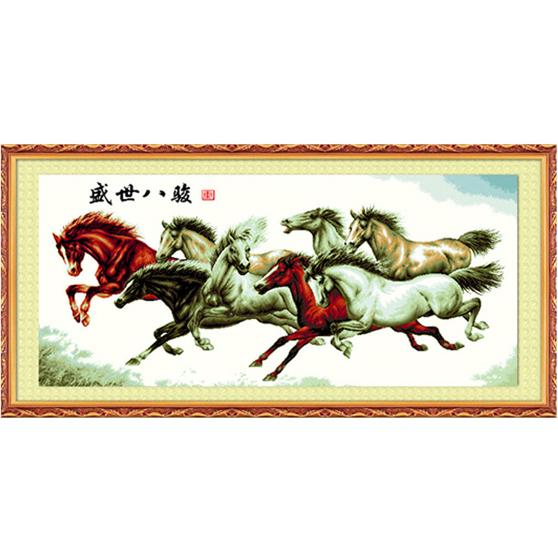 新款印布上市尚美绒线盛世八骏图毛线十字绣半针十字绣套件