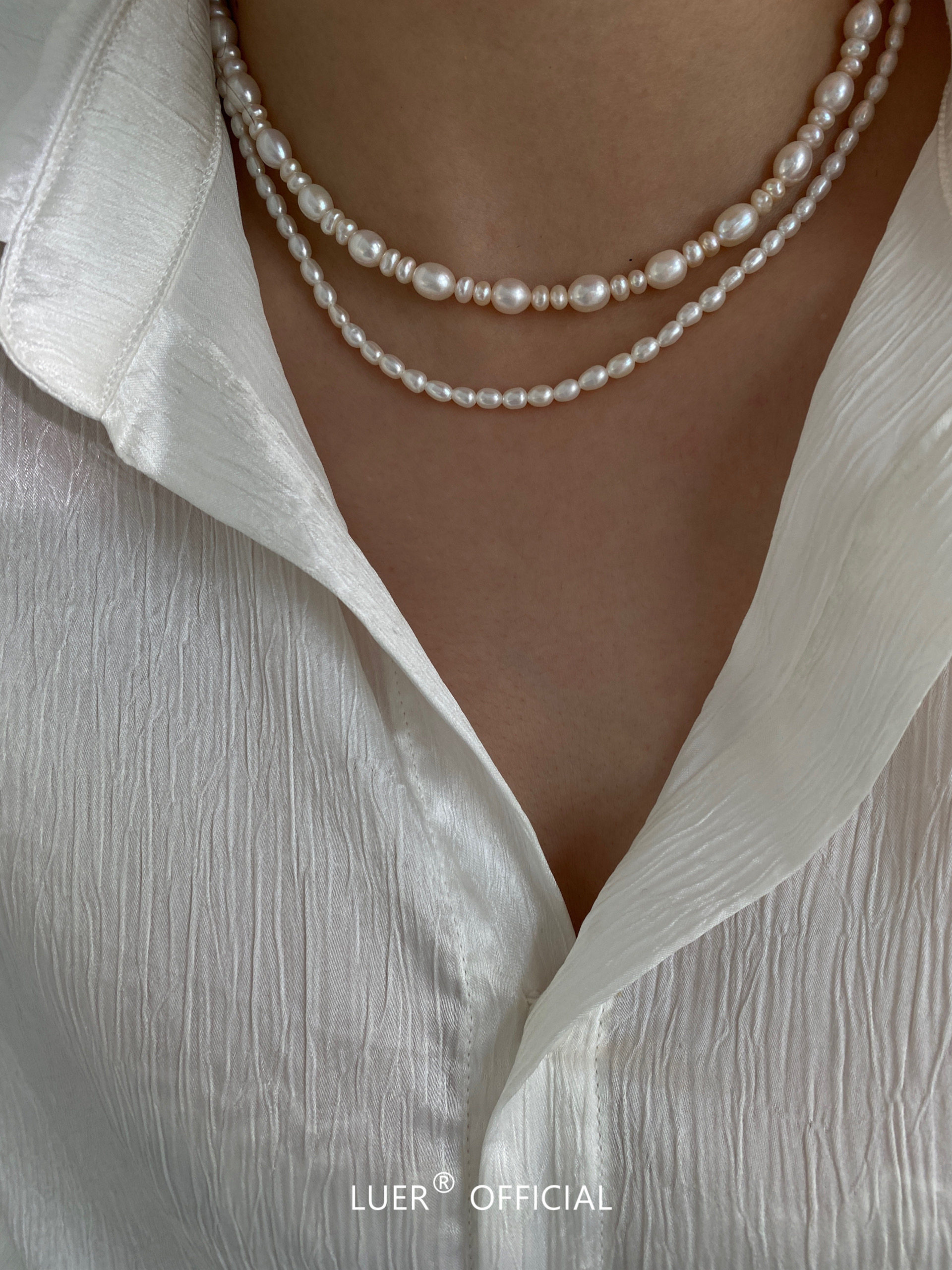 luer高品质稀有镜面强光天然小米米珠间隔珍珠项链