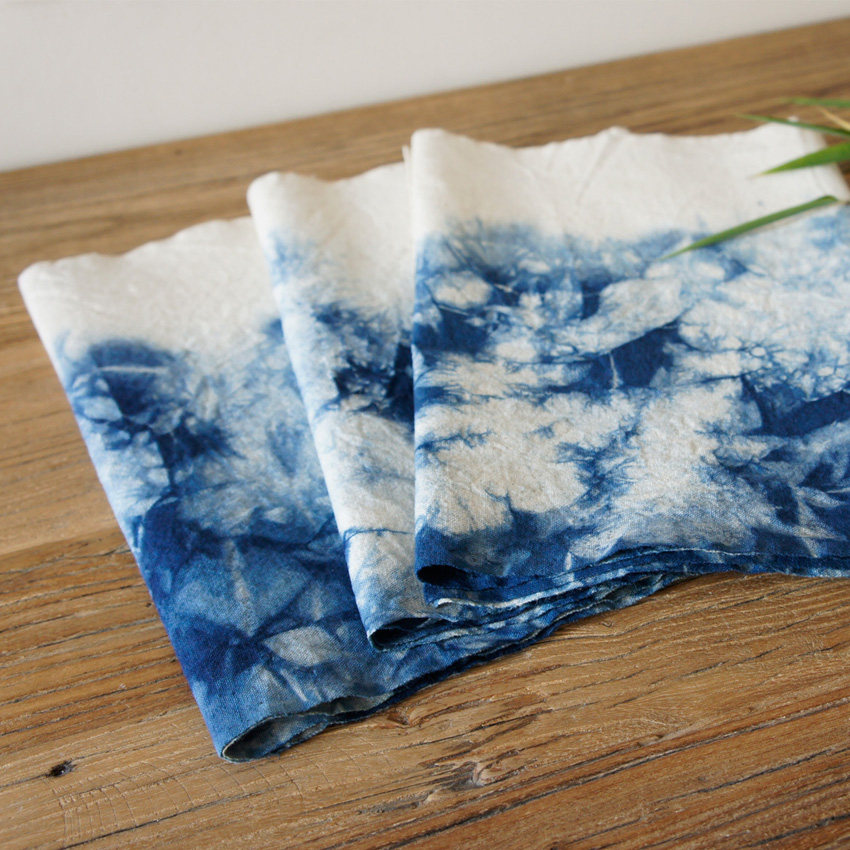 古法手工扎染古韵蓝靛染布渐变植物草木天然海绵垫