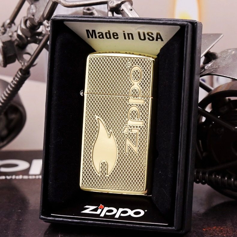 正品zippo纯铜纤巧窄机网格火焰芝宝男士机型zippo