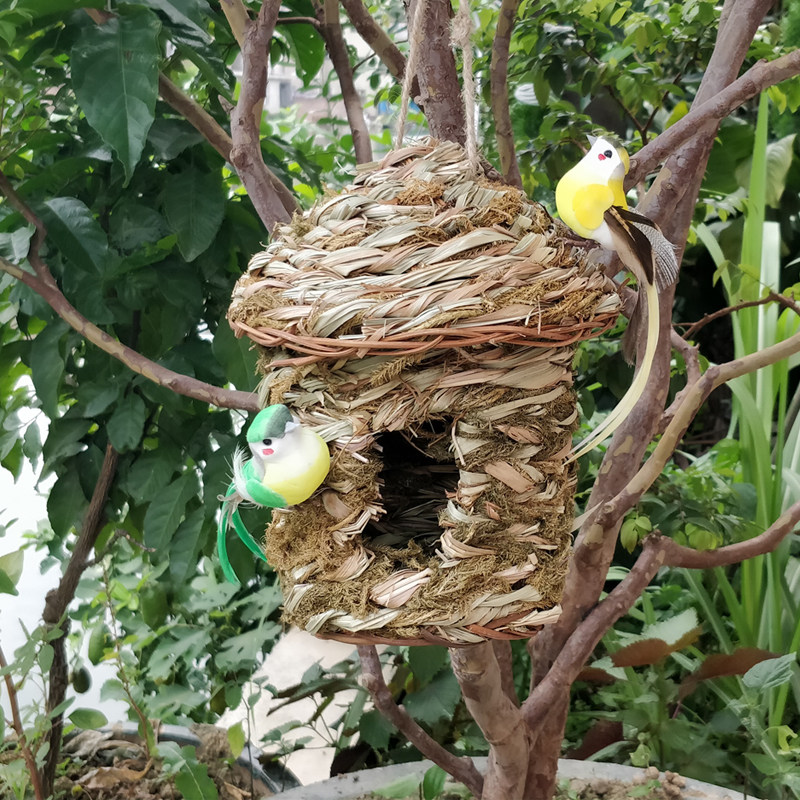 手工草编鸟巢鸟窝鸟笼玩具鹦鹉鸽子花园别墅场景其他