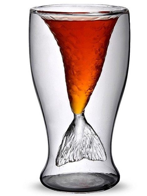 玻璃酒杯双层美人鱼玻璃杯透明红酒2个全国包邮玻璃杯