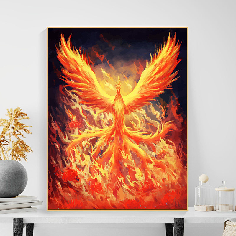 凤凰diy数字油画手工填色油彩彩画手绘涂色客厅diy