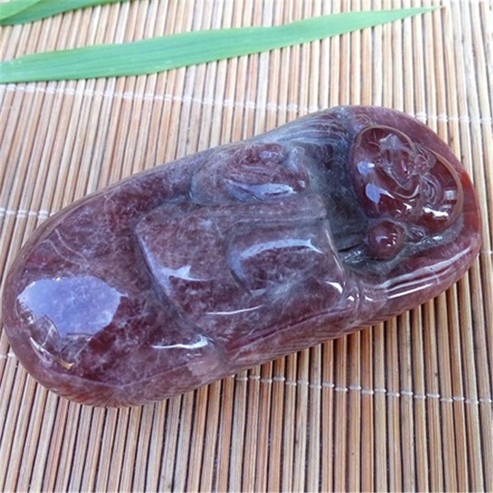 佛公老矿珍品天然红水晶摆件护身包衣红兔毛水晶奇石
